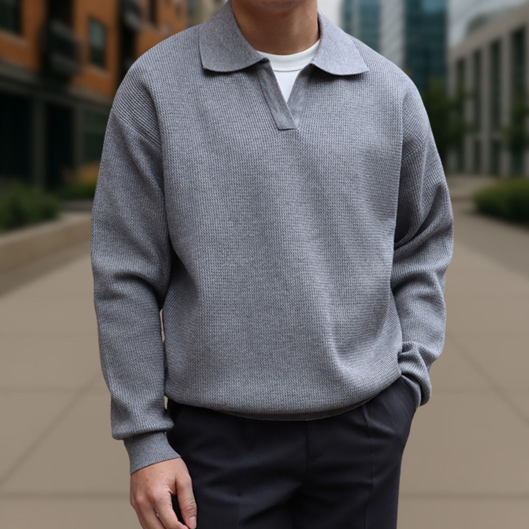 Long Sleeve Knitted Ivory Polo