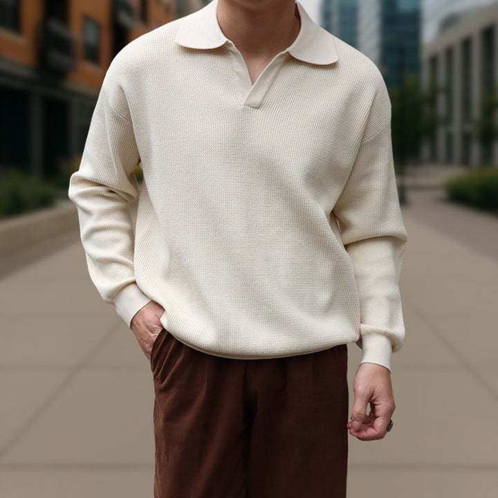 Long Sleeve Knitted Ivory Polo