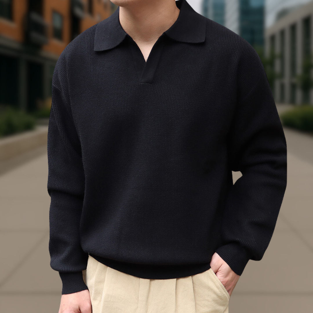 Long Sleeve Knitted Ivory Polo