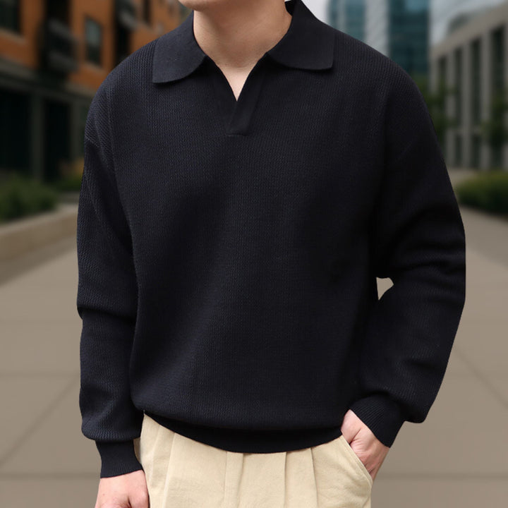 Long Sleeve Knitted Ivory Polo