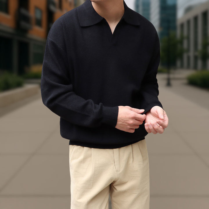 Long Sleeve Knitted Ivory Polo