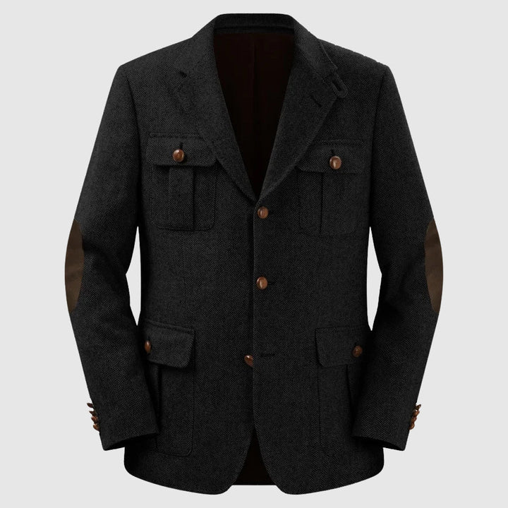 Herringbone Patch Pocket Tailored Men Blazer