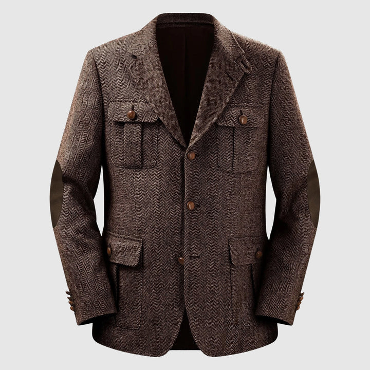 Herringbone Patch Pocket Tailored Men Blazer