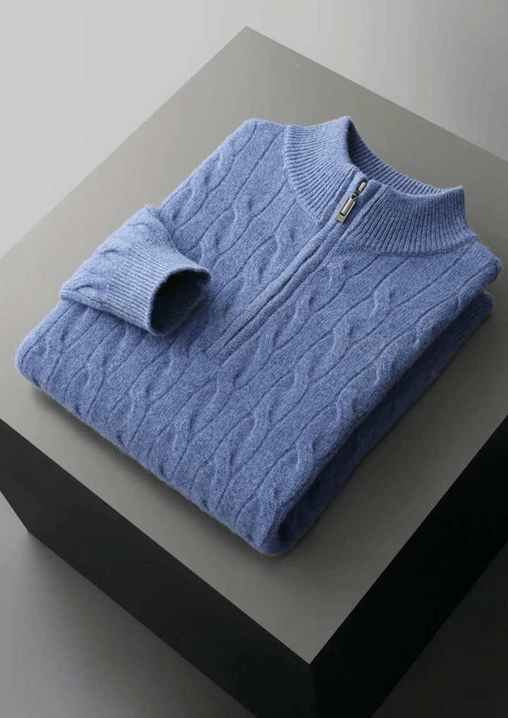 MERINO WOOL CABLE KNIT HALF ZIP