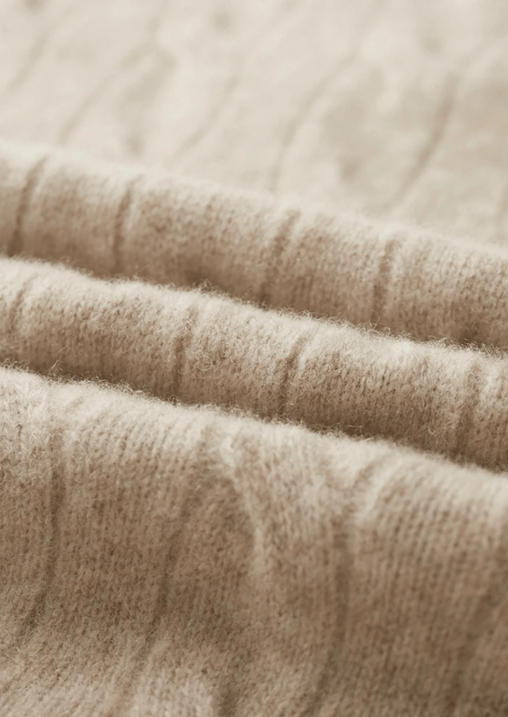 MERINO WOOL CABLE KNIT HALF ZIP