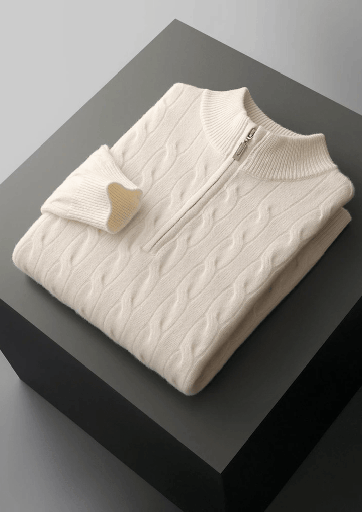 MERINO WOOL CABLE KNIT HALF ZIP