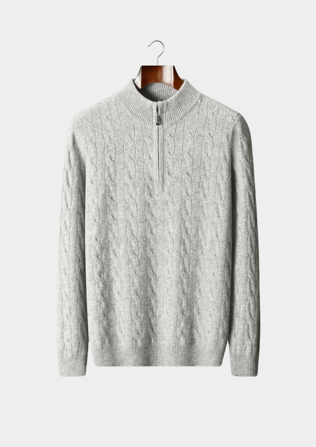 MERINO WOOL CABLE KNIT HALF ZIP