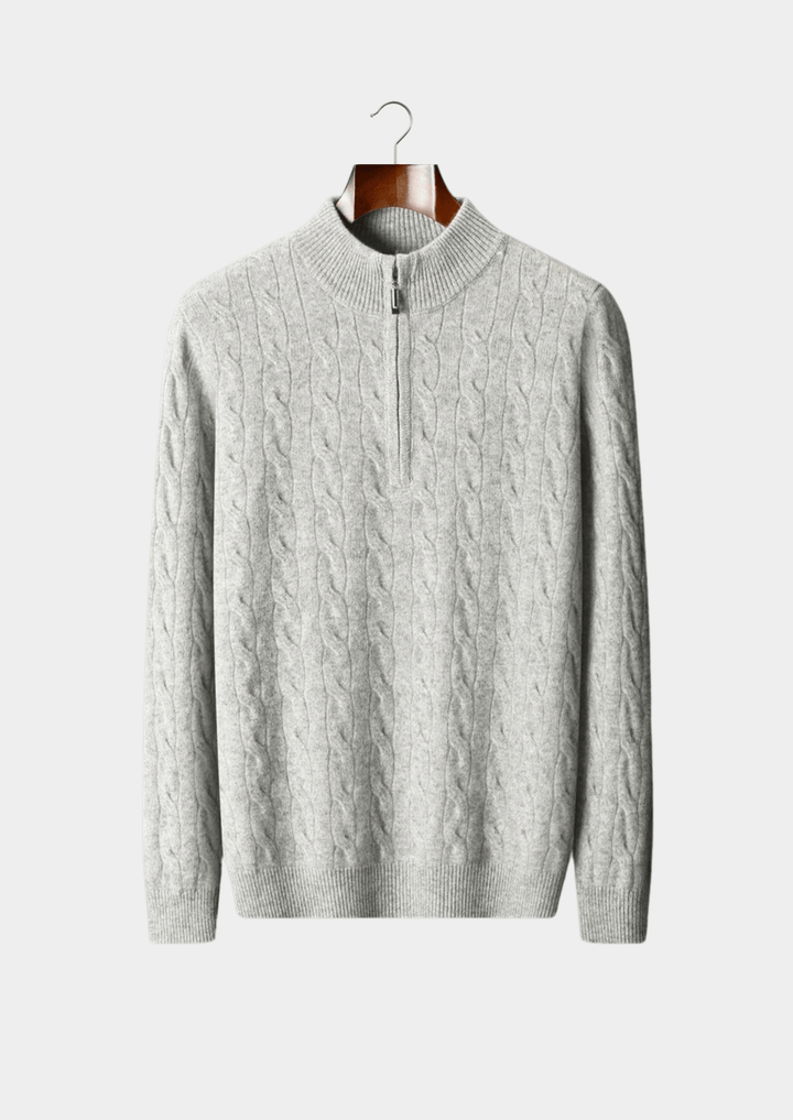 MERINO WOOL CABLE KNIT HALF ZIP