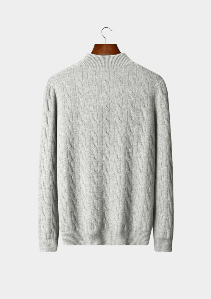 MERINO WOOL CABLE KNIT HALF ZIP