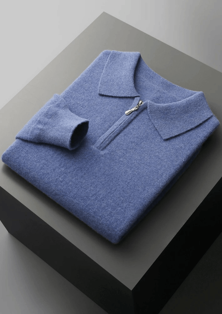MERINO WOOL HALF ZIP POLO