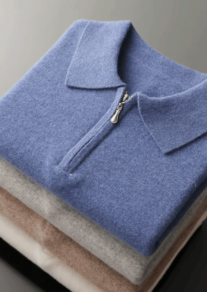MERINO WOOL HALF ZIP POLO