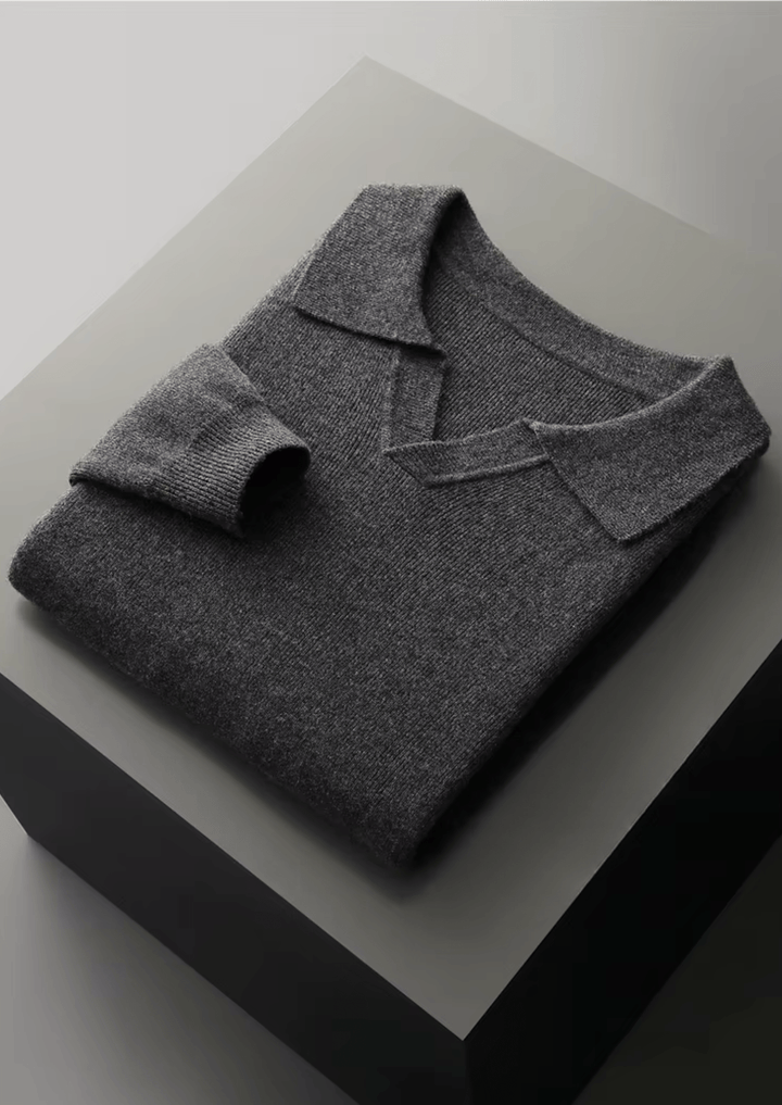 MERINO WOOL RIBBED BUTTONLESS POLO