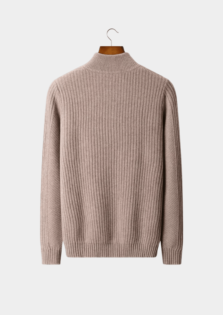 MERINO WOOL RIBBED HENLEY SWEATER
