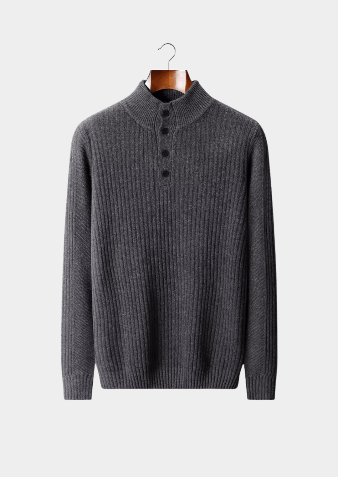 MERINO WOOL RIBBED HENLEY SWEATER