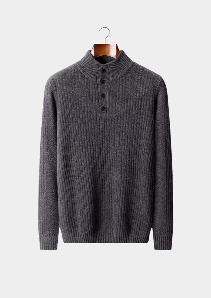 MERINO WOOL RIBBED HENLEY SWEATER