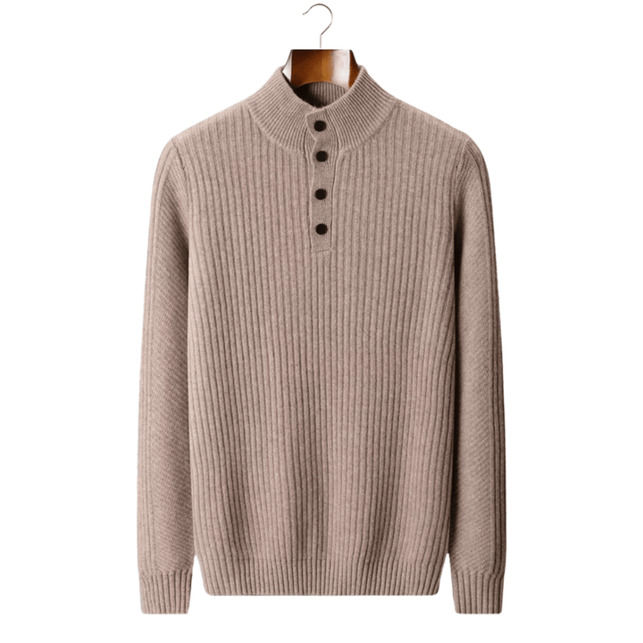 MERINO WOOL RIBBED HENLEY SWEATER