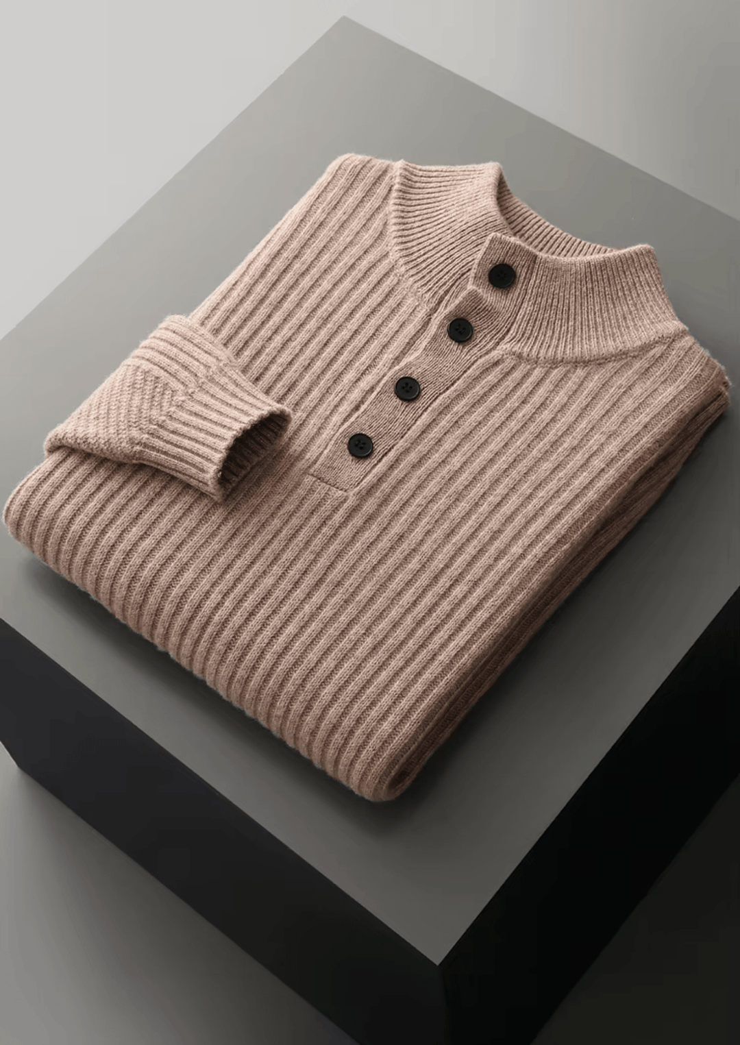 MERINO WOOL RIBBED HENLEY SWEATER