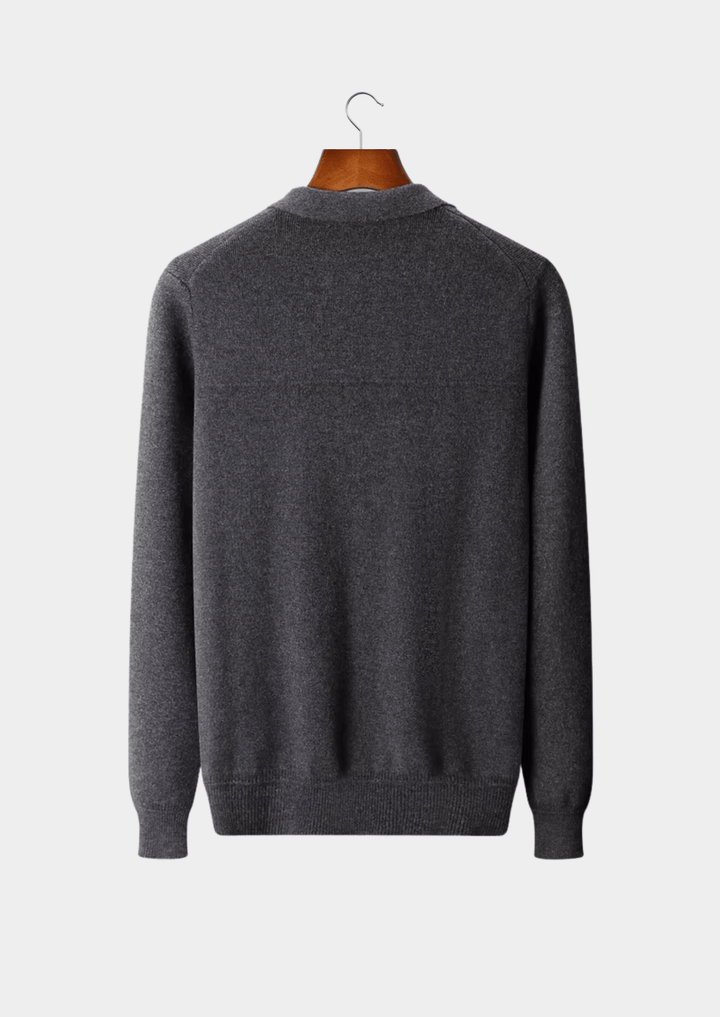 MERINO WOOL RIBBED POLO CARDIGAN