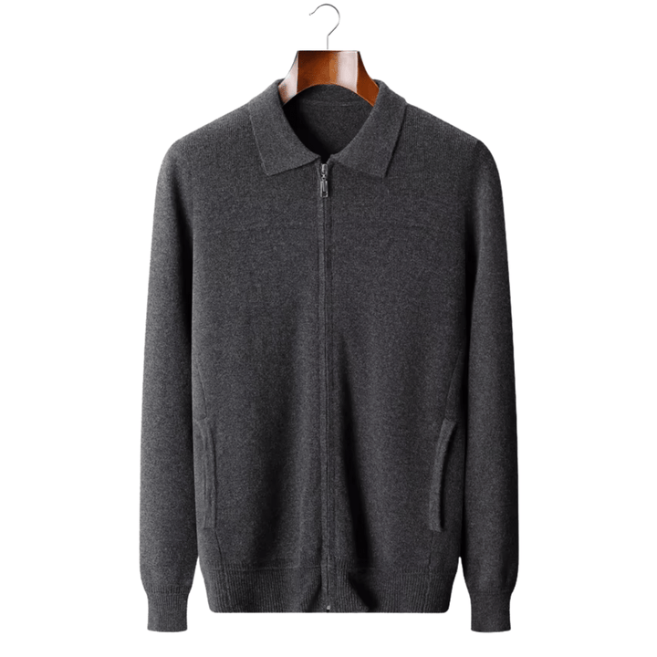 MERINO WOOL RIBBED POLO CARDIGAN