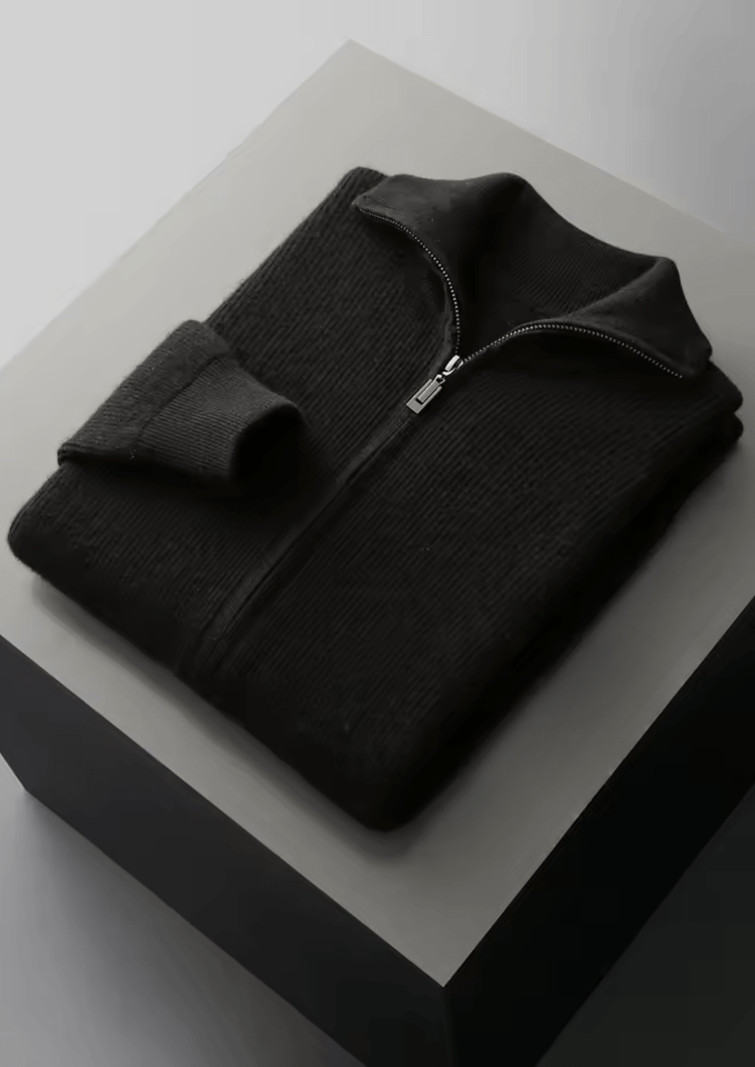 MERINO WOOL RIBBED ZIPPER CARDIGAN