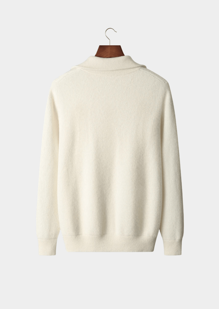 MERINO WOOL RIBBED ZIPPER CARDIGAN