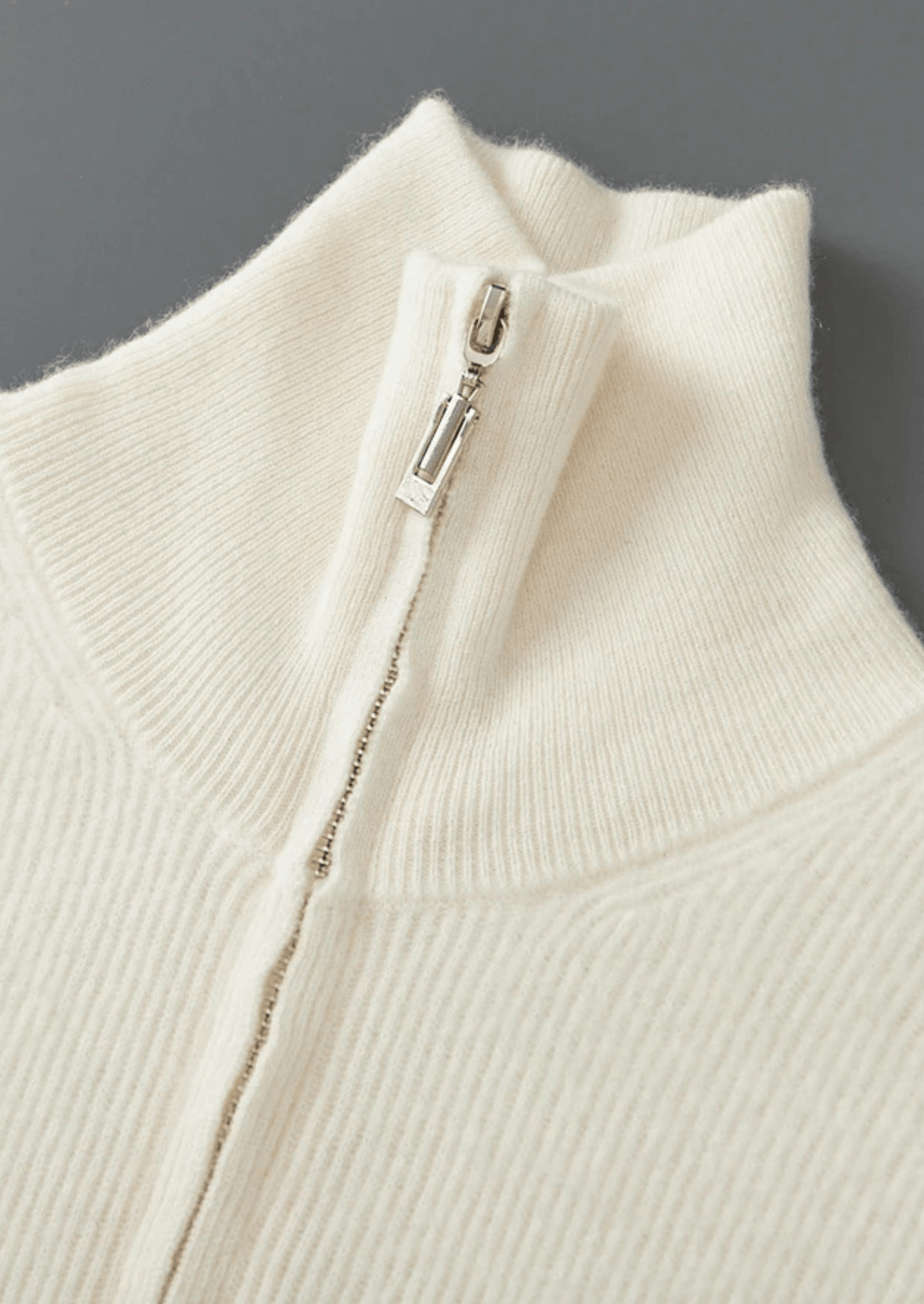 MERINO WOOL RIBBED ZIPPER CARDIGAN