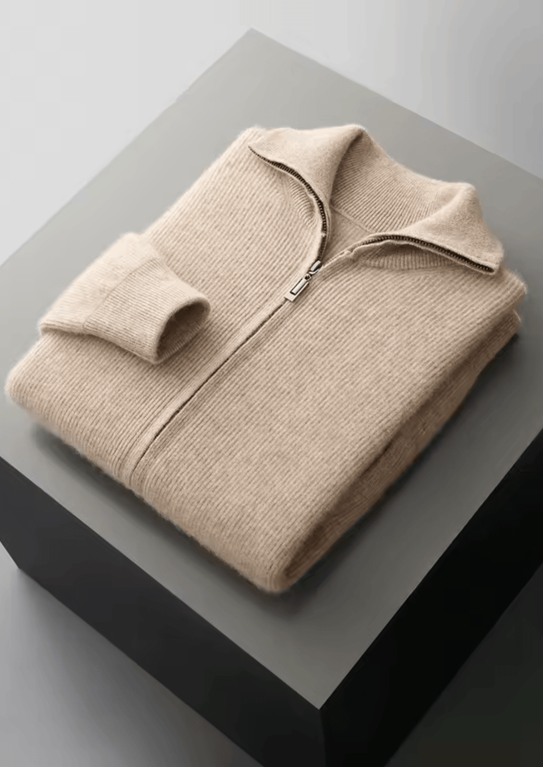 MERINO WOOL RIBBED ZIPPER CARDIGAN