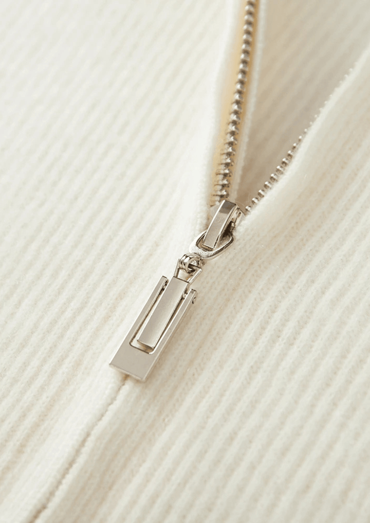 MERINO WOOL RIBBED ZIPPER CARDIGAN