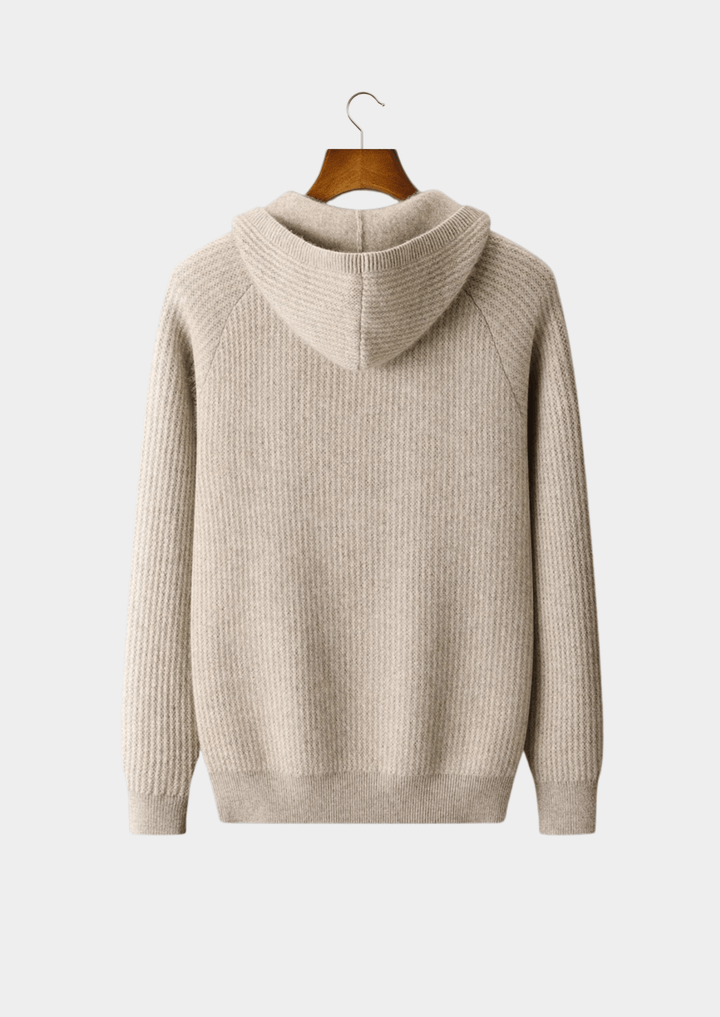 MERINO WOOL RIBBED ZIPPER HOODIE