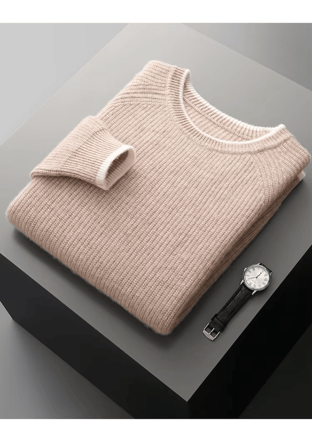 MERINO WOOL TWO TONE CREWNECK