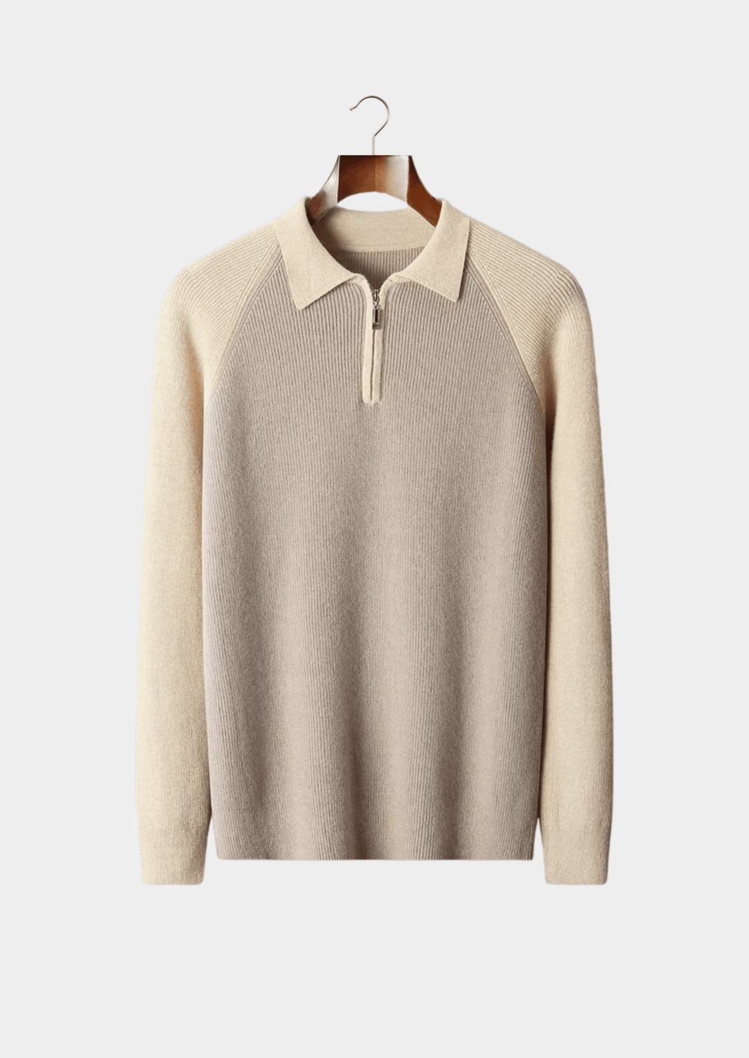 MERINO WOOL TWO TONE ZIPPER SWEATER POLO