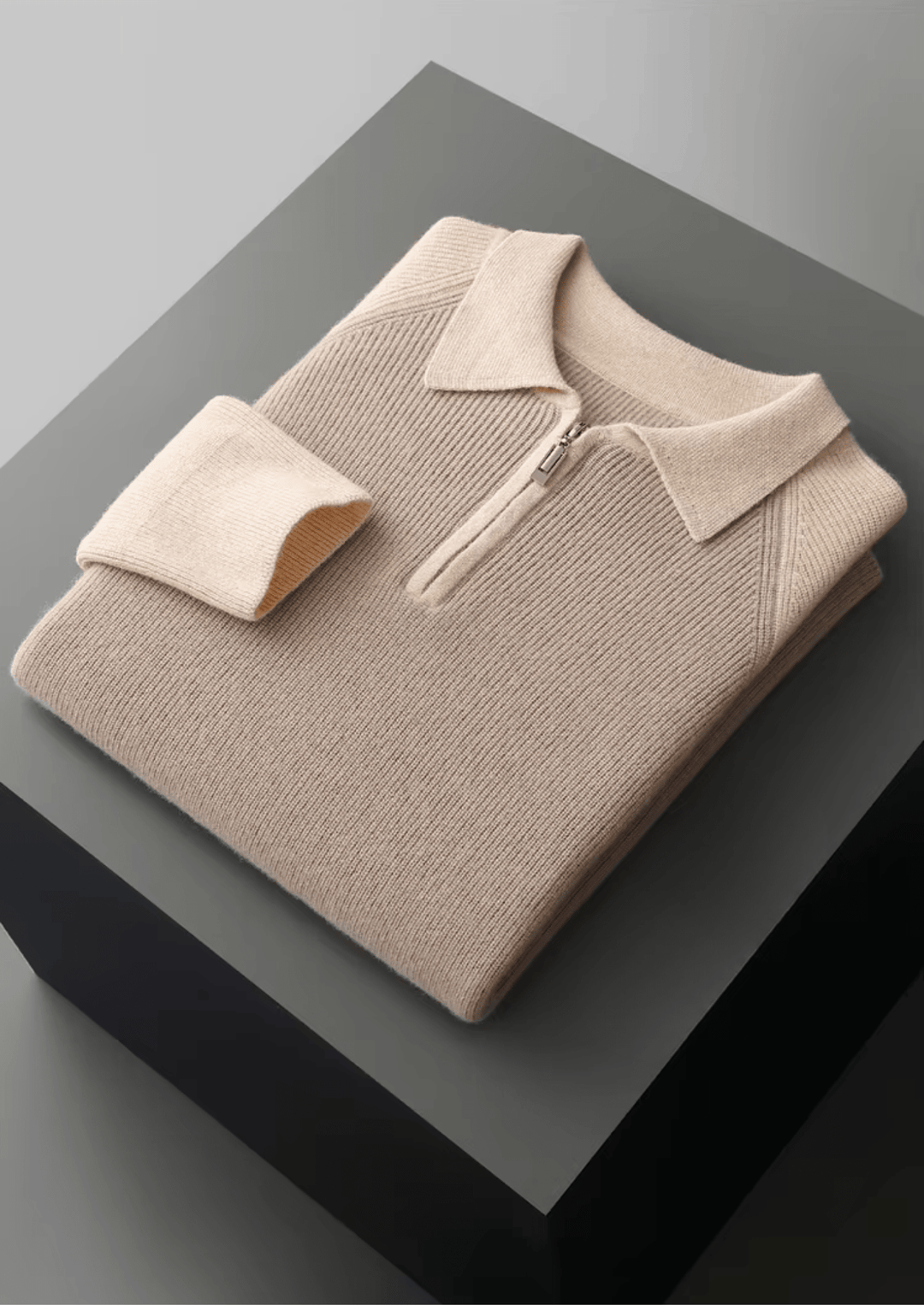 MERINO WOOL TWO TONE ZIPPER SWEATER POLO