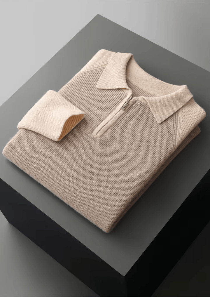 MERINO WOOL TWO TONE ZIPPER SWEATER POLO
