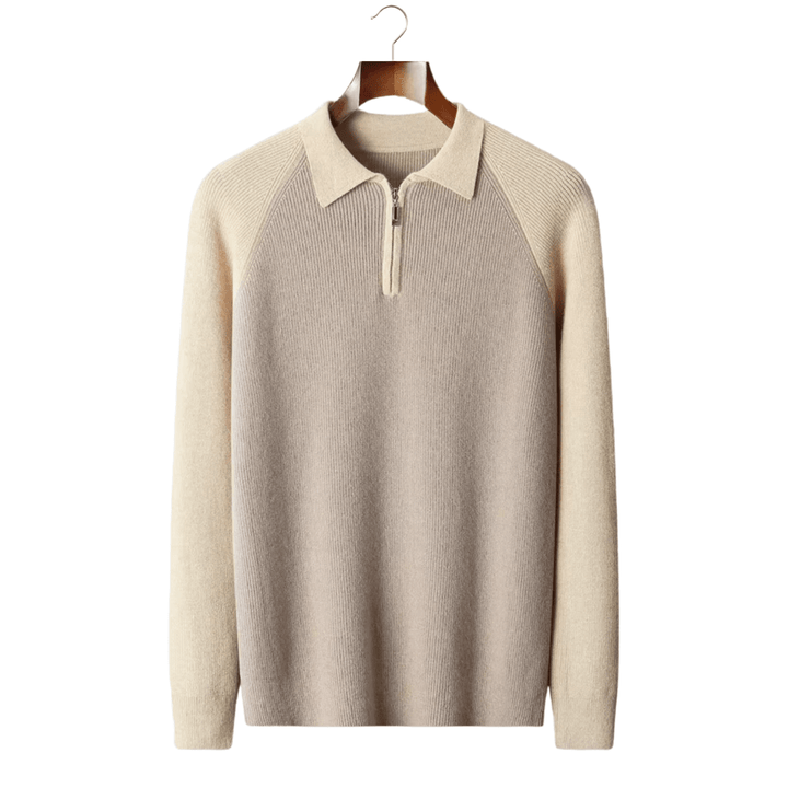 MERINO WOOL TWO TONE ZIPPER SWEATER POLO
